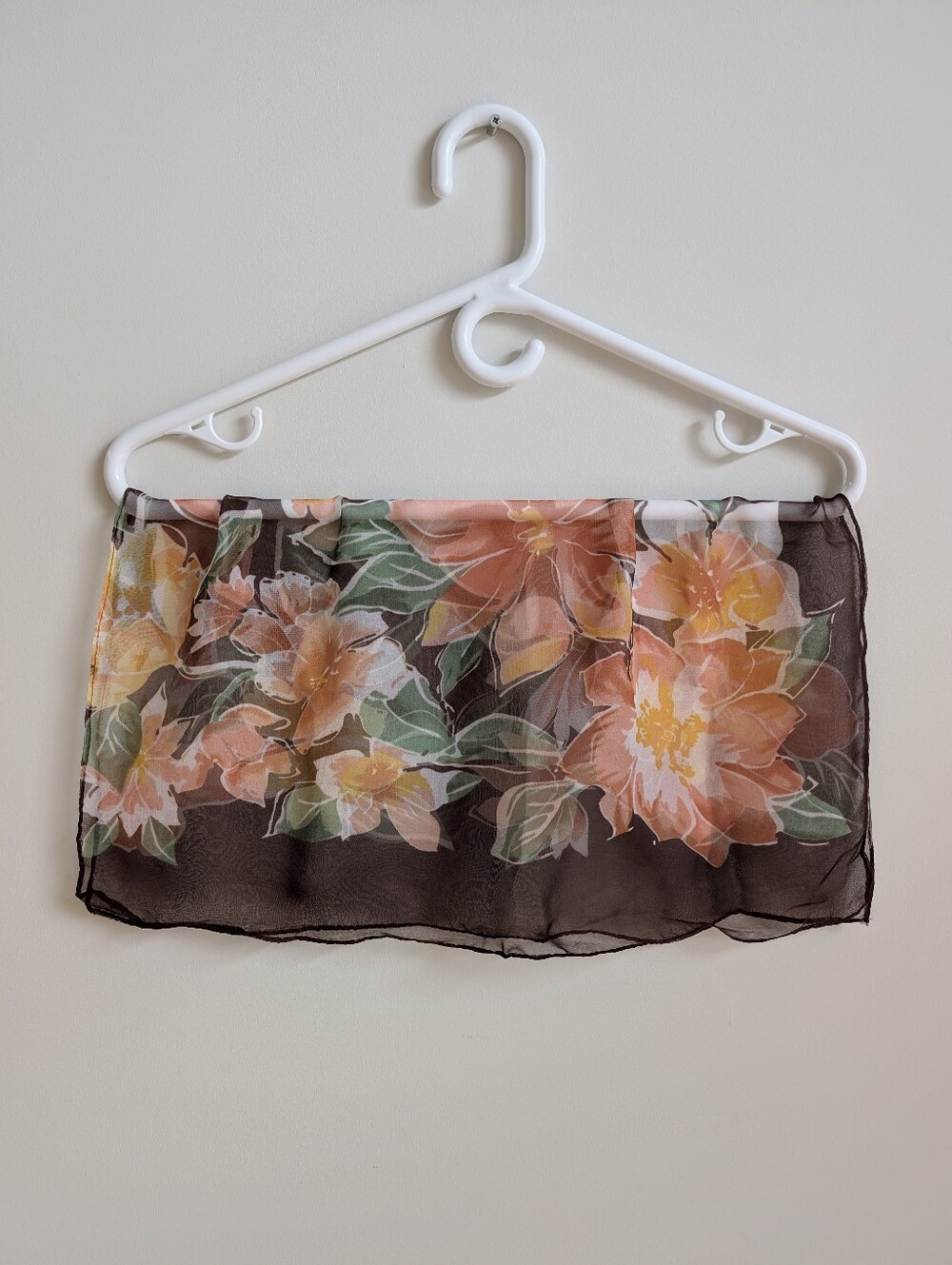 Filmy Small Square Silk Scarf Brown With Pink And Orange Floral